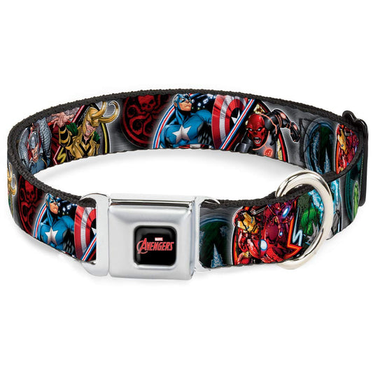 Buckle-Down Seatbelt Buckle Dog Collar - Marvel Avengers Superhero/Villain Poses - 1.5" Wide - Fits 16-23" Neck - Medium