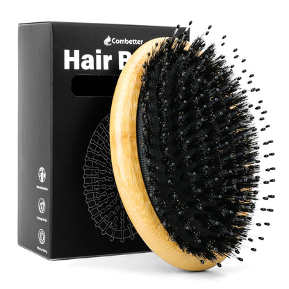 Combetter Boar Bristle Hair Brush Combtter Smoothing Scalp Stimulator & Boar Bristle Brush for Added Hair Shine Moisture & Volume - Tame Frizz & Help Remove Buildup