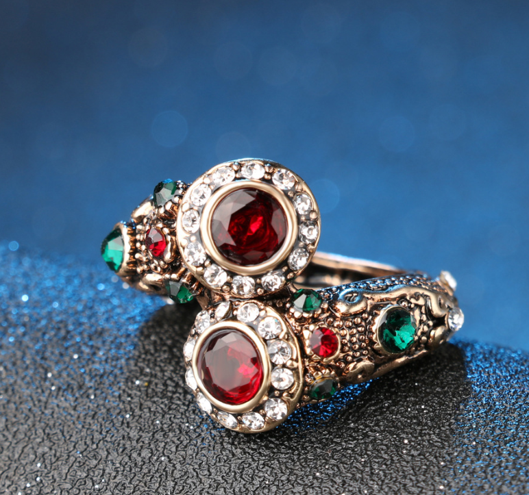 Vintage Women's Crystal Ruby Ring with Evil Eye Snake