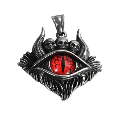 PAMTIER Mens Stainless Steel Hip Hop Vintage Bloody Red Evil Eye Gothic Demon Skull Head Oxhorn Pendant Necklace No Chain