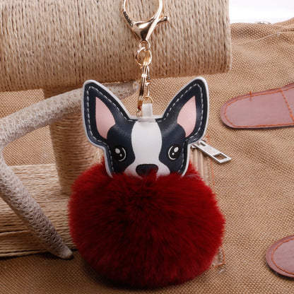 PU Dog Pom Pom Keychain for Bags and Car Decor