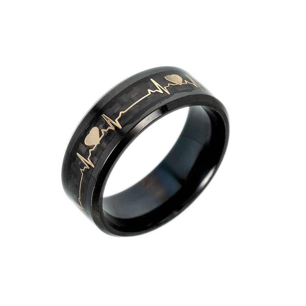 Couple Carbon Fiber ECG Ring birthday valentine romance gift