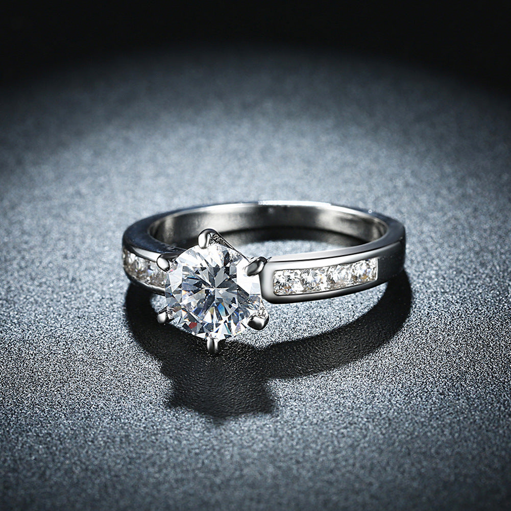 Platinum Six-Prong Ring Jewelry valentine couple birthday date gift