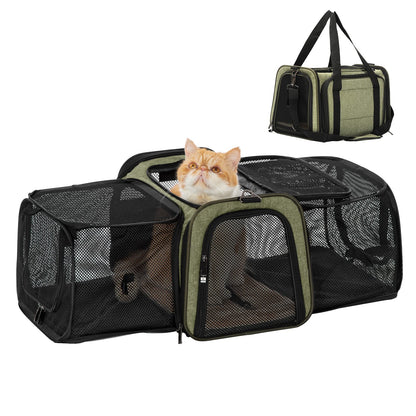 Petsfit Pet Carrier Airline Approved Cat Carrier with Locking Zipper and Shoulder Strap Storage Pockets Expandable Pet Carrier Small Dog Carrier up to 15 Pounds Army Green M