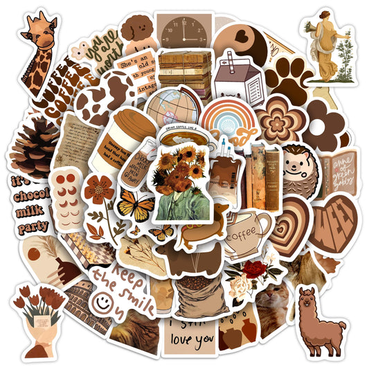 50 Pcs Brown theme Stickers Vinyl Decal Sticker