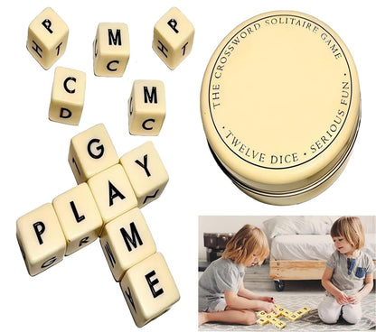 The Crossword Solitaire Game 2024 New Dice Game with Twelve Dice Letters Crossword Solitaire Dice Game Wooden Letter Tiles for Camping Games