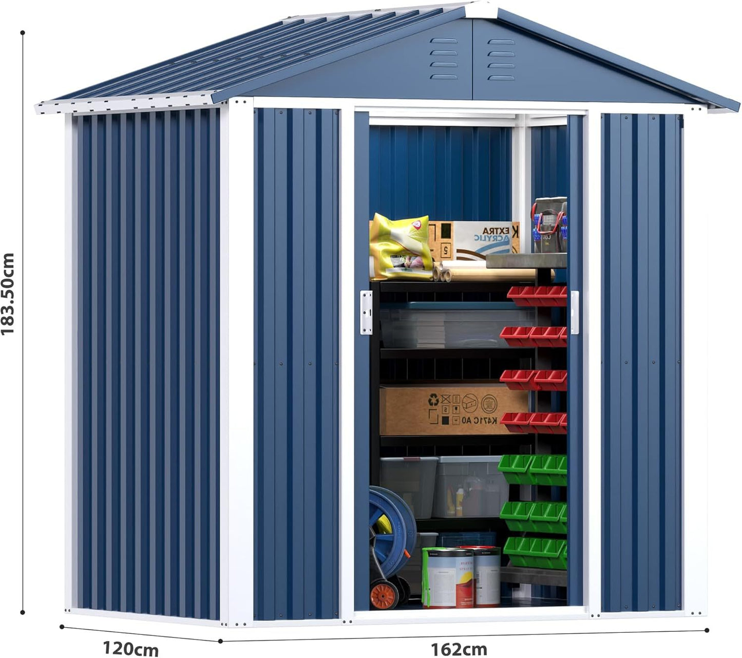 Metal Outdoor Storage Shed 5.3 FT X 4 FT, Double Sloping Roof Steel Utility Tool Shed Storage House With Door & Lock, Metal Sheds Outdoor Storage For Garden Patio Lawn,Blue