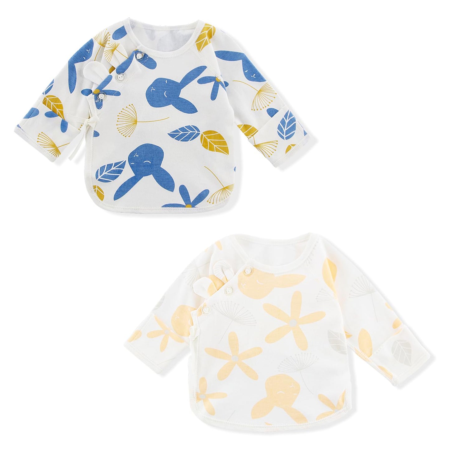 POBIDOBY Newborn Side snap Shirts for Baby Girls & Boys Purcotton Baby Girls & Boys Top Tees with Cute Patterns 2-Pack
