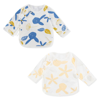 POBIDOBY Newborn Side snap Shirts for Baby Girls & Boys Purcotton Baby Girls & Boys Top Tees with Cute Patterns 2-Pack
