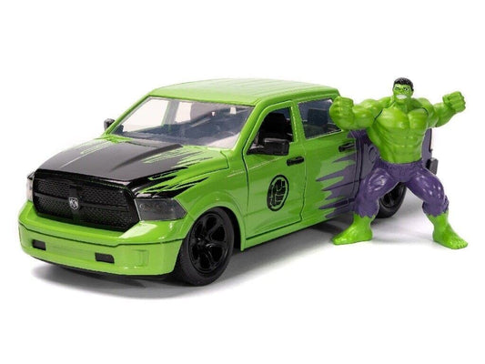 Marvel 1:24 Dodge Ram 1500 Die-Cast Car & 2.75" Incredible Hulk Figure Toys for Kids and Adults