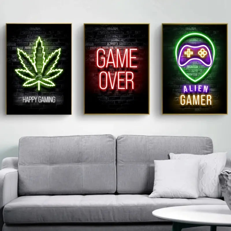 12pcs Neon Video Game Posters for Playroom Decor light