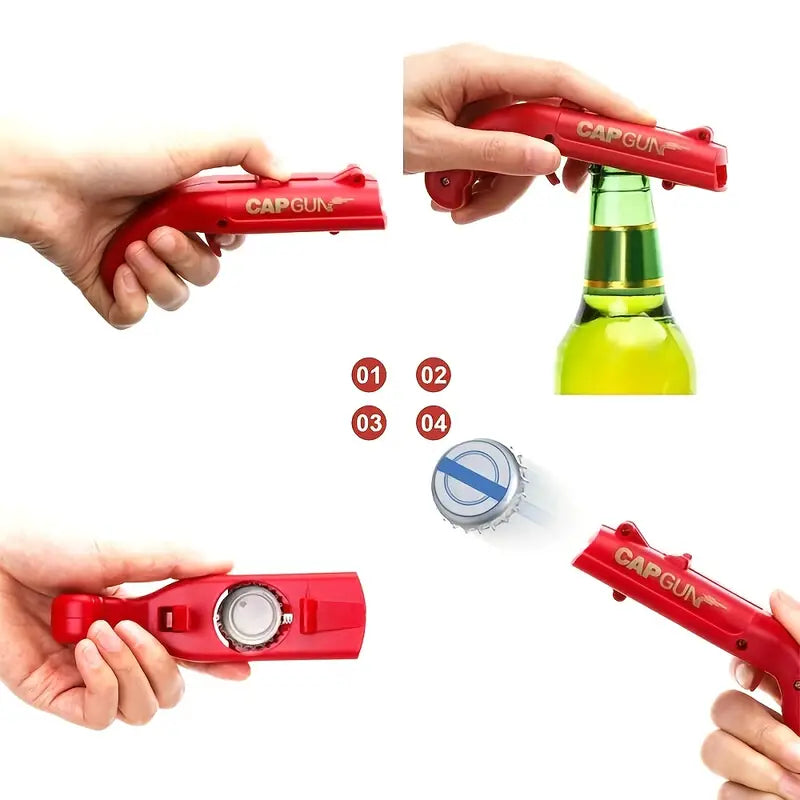 Cap Gun Bottle Opener with Corkscrew for Parties