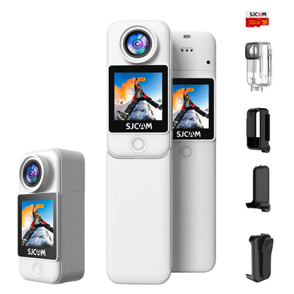 SJCAM C300 Pocket Camera 3800mAh Battery Action Camera 4K Body Camera Stabilization Waterproof Dual-Touch Screen Suitable for Vlogging and Live Streaming with Helmet Mount Kits White