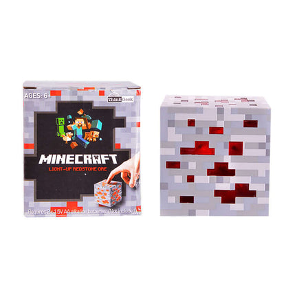 Minecraft color changing sword pickaxe lamp shown with a light-up redstone ore box, perfect for young gamers.