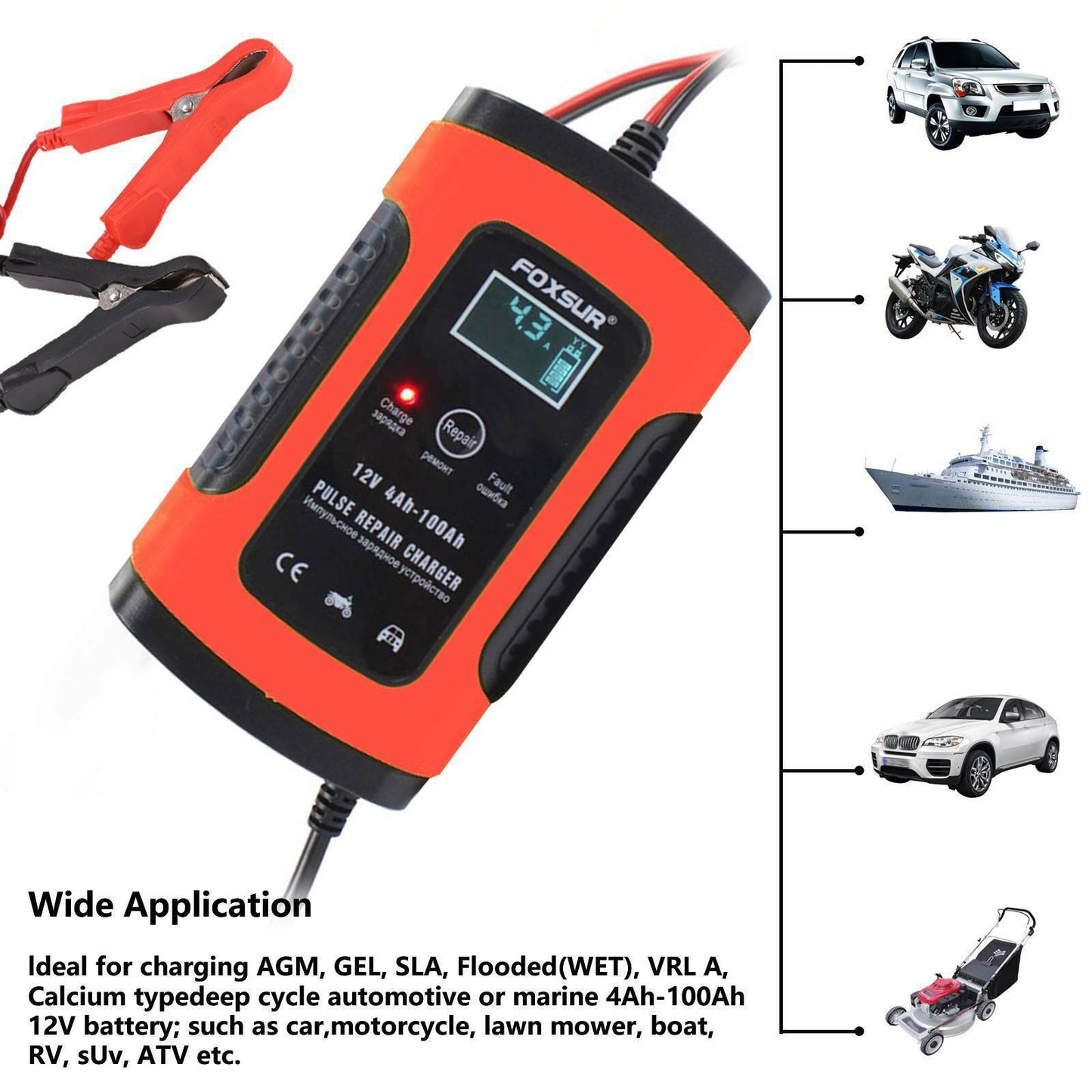 12V Intelligent Universal Battery Charger for Cars Bikes