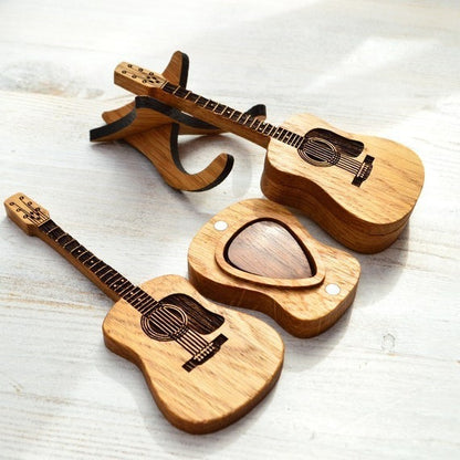 Personalized Wooden Guitar Pick Box with Picks Gift