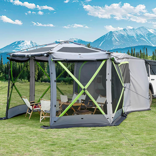 JOYTUTUS Dual Use Pop up SUV Tent for Camping 11x11 Ft Outdoor Gazebo Screen Tent SUV Tailgate Tent for Family Vehicle Camping Canopy Shelter Portable Carry Bag Gray Green