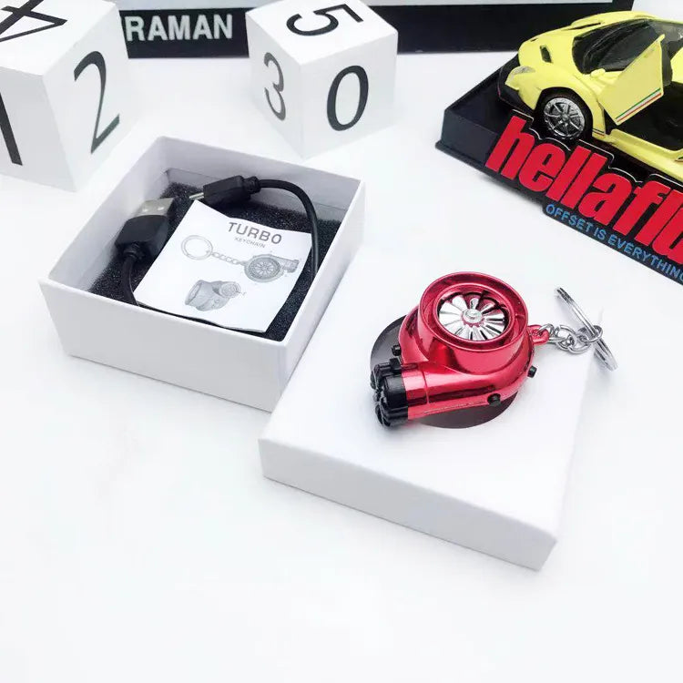 Car Turbo Charger Key Chain USB Charging Accessories USB LED LIGHT