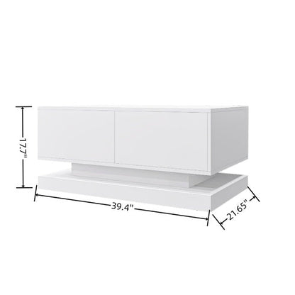 High Glossy Coffee Table With 2 Drawers under glow RGB Led Light With Bluetooth Control