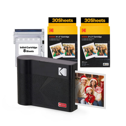 KODAK Mini 3 ERA 4PASS Portable Photo Printer (3x3) (Black Printer + 68 Sheets (8 Initial Sheets + 60 Sheets Pack))