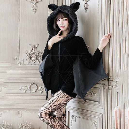Halloween Black Evil Vampire Bat Demon Costume Set woman women