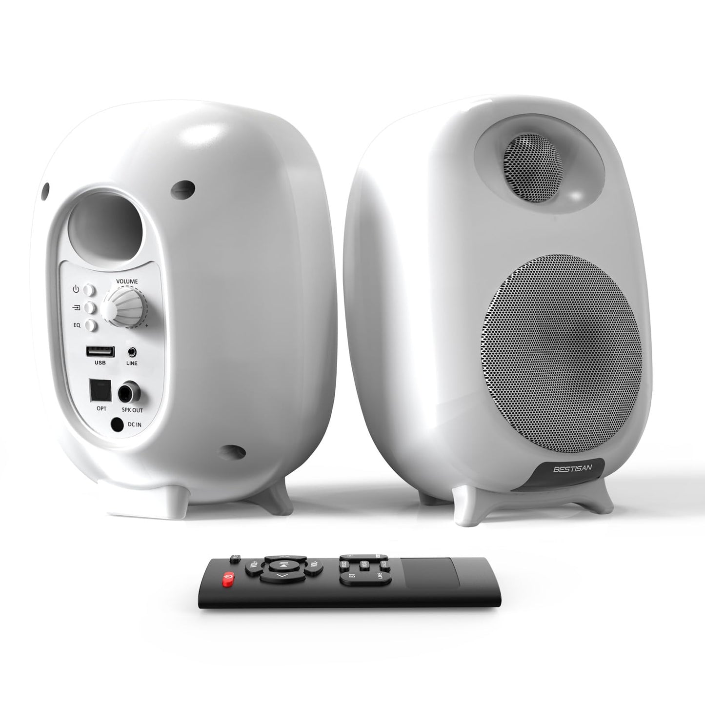 BESTISAN Bluetooth Bookshelf RCA Speakers for Record Player Turntable Speaker with 4 inch Woofer Optical/RCA Inputs for PC and TV White Pair SR06