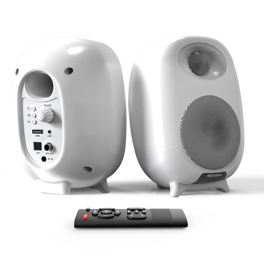 BESTISAN Bluetooth Bookshelf RCA Speakers for Record Player Turntable Speaker with 4 inch Woofer Optical/RCA Inputs for PC and TV White Pair SR06