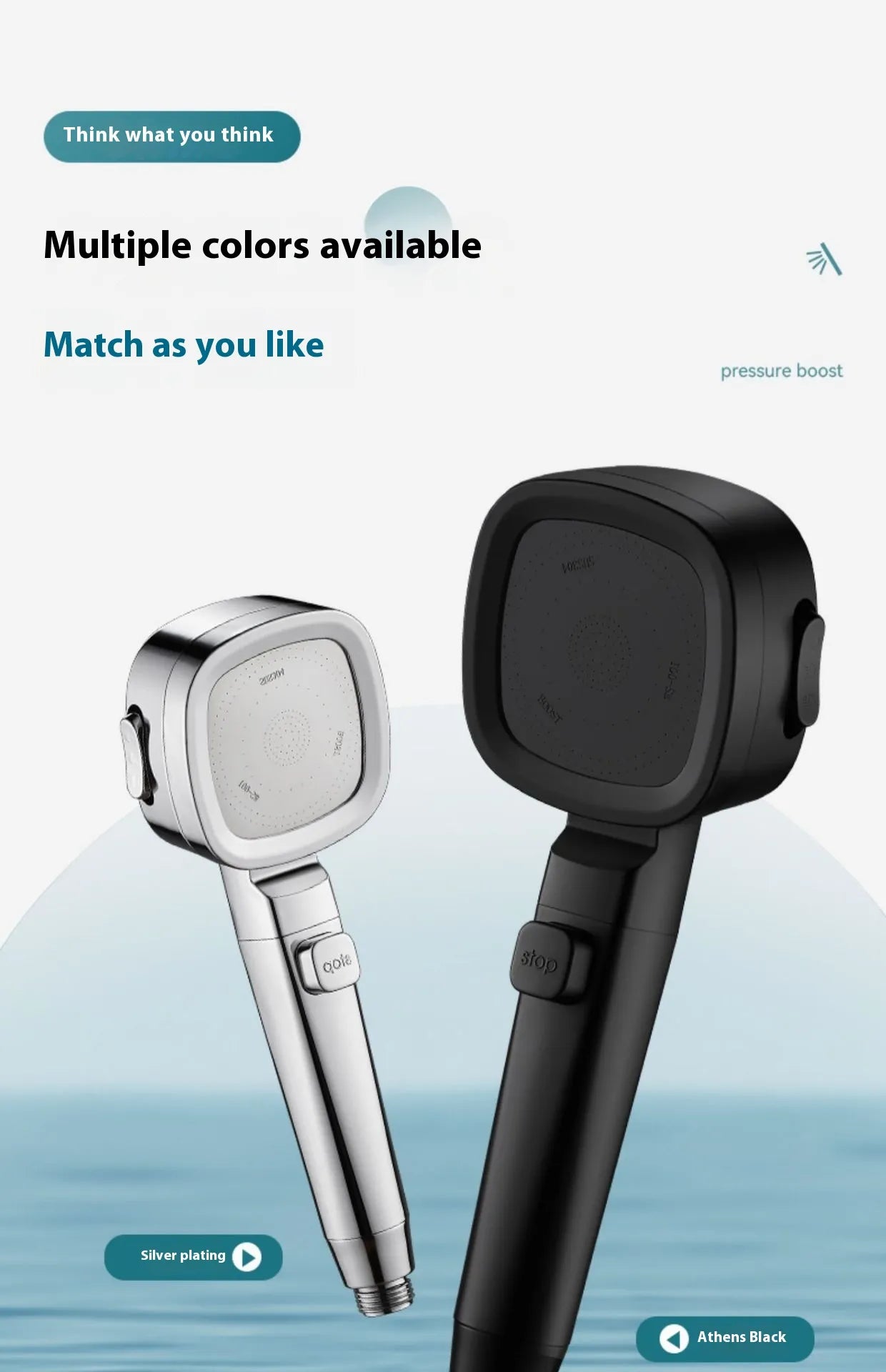Three-Speed Filtered Supercharged Square Handheld Shower Head