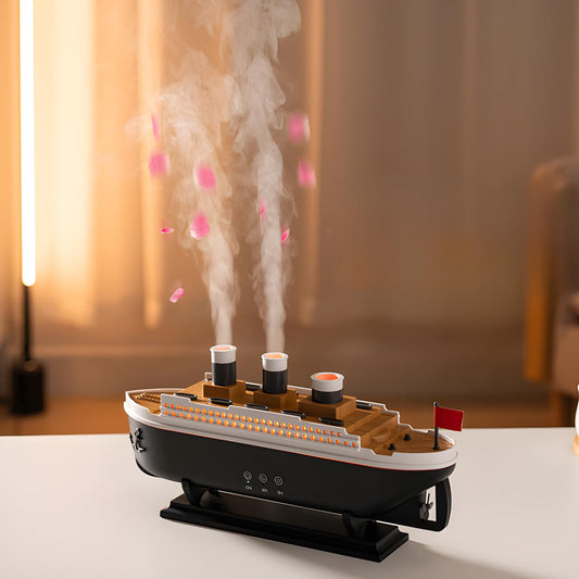 Rain Cloud Humidifier for Bedroom & Large Room Titanic Humidifier with R/C Aromatherapy Diffuser Steamship Humidifier 7 Light 2 Mist Mode Humidifier Air Humidifiers for Bedroom Desk (Black One)