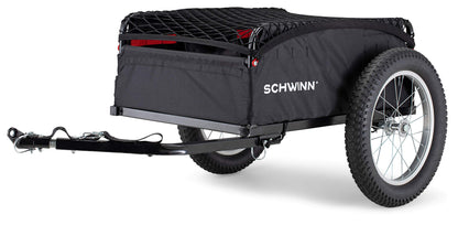 Schwinn Porter Cargo Trailer for Bike 100 lbs. Max Weight Capacity Collapsible Frame Elasticized Mesh Net Large Knobby Air-Filled Tires Black