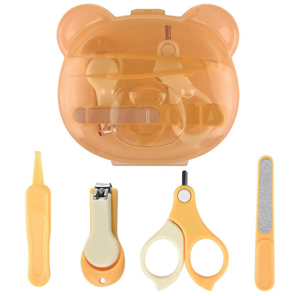 Baby Nail Kit Baby Manicure Kit and Pedicure Kit with Cute Bear Shape Case 4-in-1 Kit with Baby Nail Clipper Scissor Nail File & Tweezer for Newborn Infant Toddler Mothers Day Gifts(Yellow)