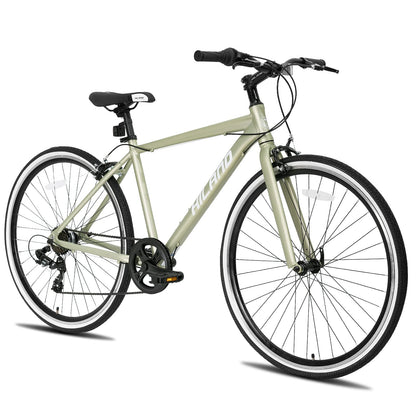 HH HILAND 700C Wheels Hybrid Bike for Mens and Womens Step-Over or Step-Through Frame Urban Commuter Bike 7 Speeds Road Bicycle for Adult Sliver
