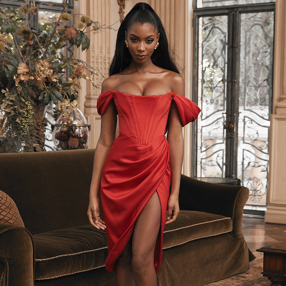Off-Shoulder Asymmetrical Sexy Split Dress woman women date couple party night clubbing