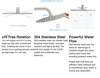 Large Chrome 304 Stainless Steel 8 inches Rainfall Shower Head