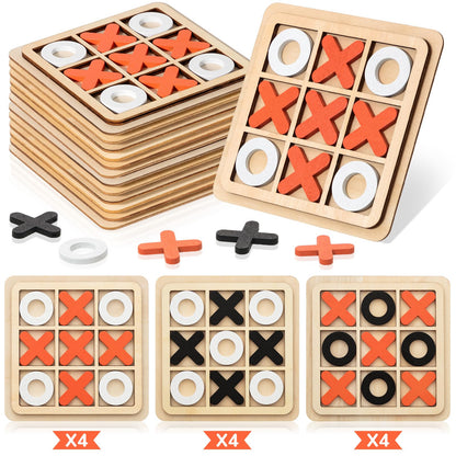 Libima 12 Pcs Wooden Tic Tac Toe Game Mini Family Board Games Classical Puzzle Game XO Chess Board Game Christmas Educational Gifts Strategy Board Game Toys