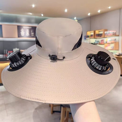 Solar Powered Fan Hat USB charging wide-brim UV protection