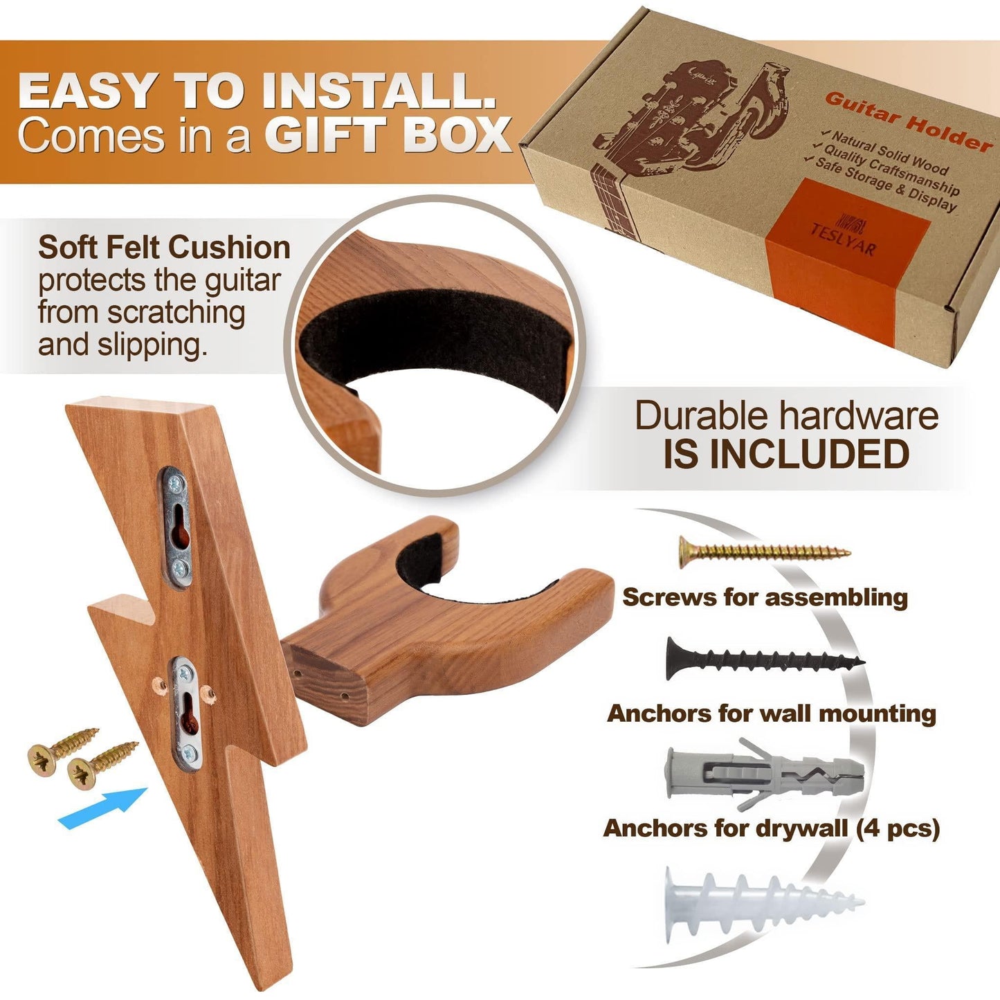 Guitar Holder Wall Mount Ash Wood Guitar Hanger Hook Stand Rack Hardwood Beige