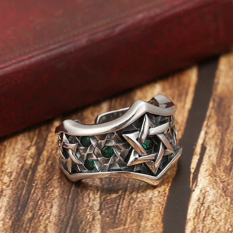 Personalized Inlaid Six Pointed Star Ring valentine couple birthday date gift