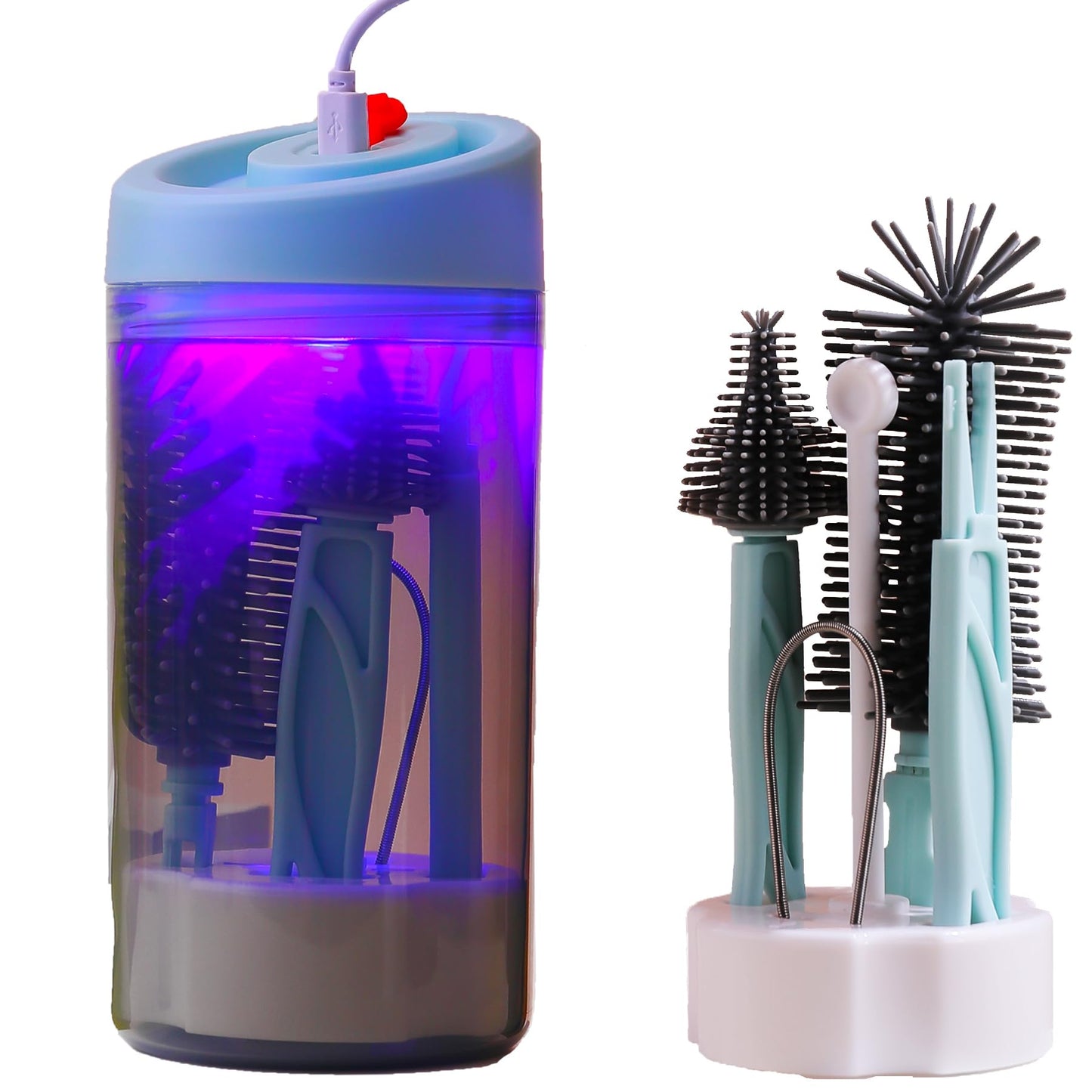 USB　Baby Bottle Brush Set　Travel Baby Bottle Cleaner Kit Silicone Bottle Brush with Stand Holder Bottle Drying RackBabyshower Gifts for New Mom