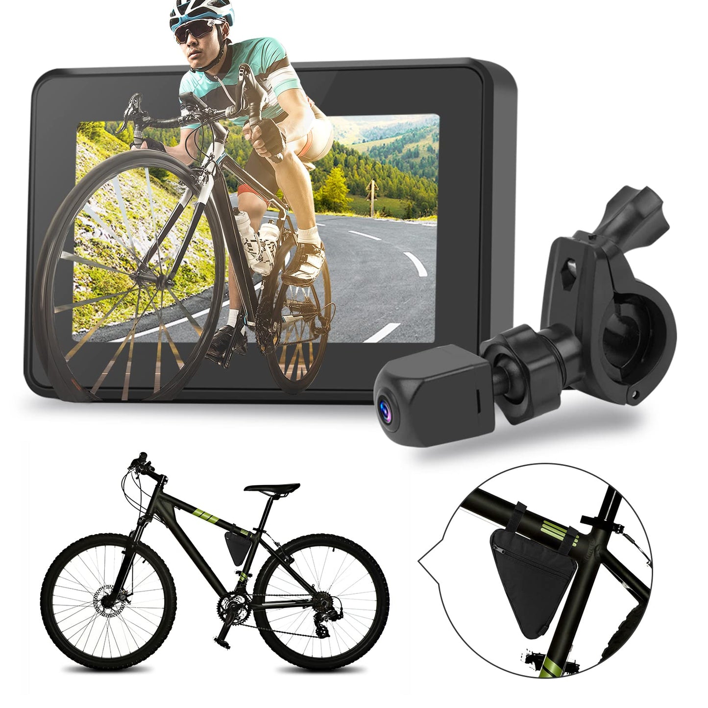 blueear Bike Bicycle Mirror 1080P Bicycle Rear View camera with 4.3" Screen130° Wide Angle Color Night Vision Bikes Camera 360° AdjustableBike Accessories For Bicycle Mountain Road Bike
