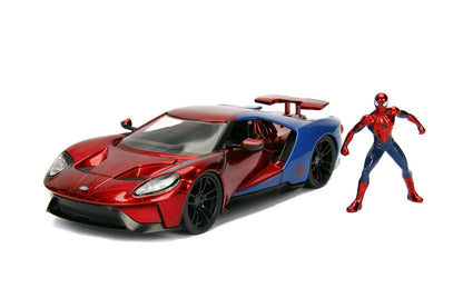 Jada Toys Marvel 1:24 2017 Ford GT Die-cast Car with 2.75" Spider-Man Figure Toys for Kids and Adults Red/Blue (99725)
