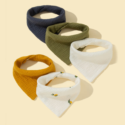 5-Pack Soft Cotton Triangle Baby Bibs with Snap Buttons