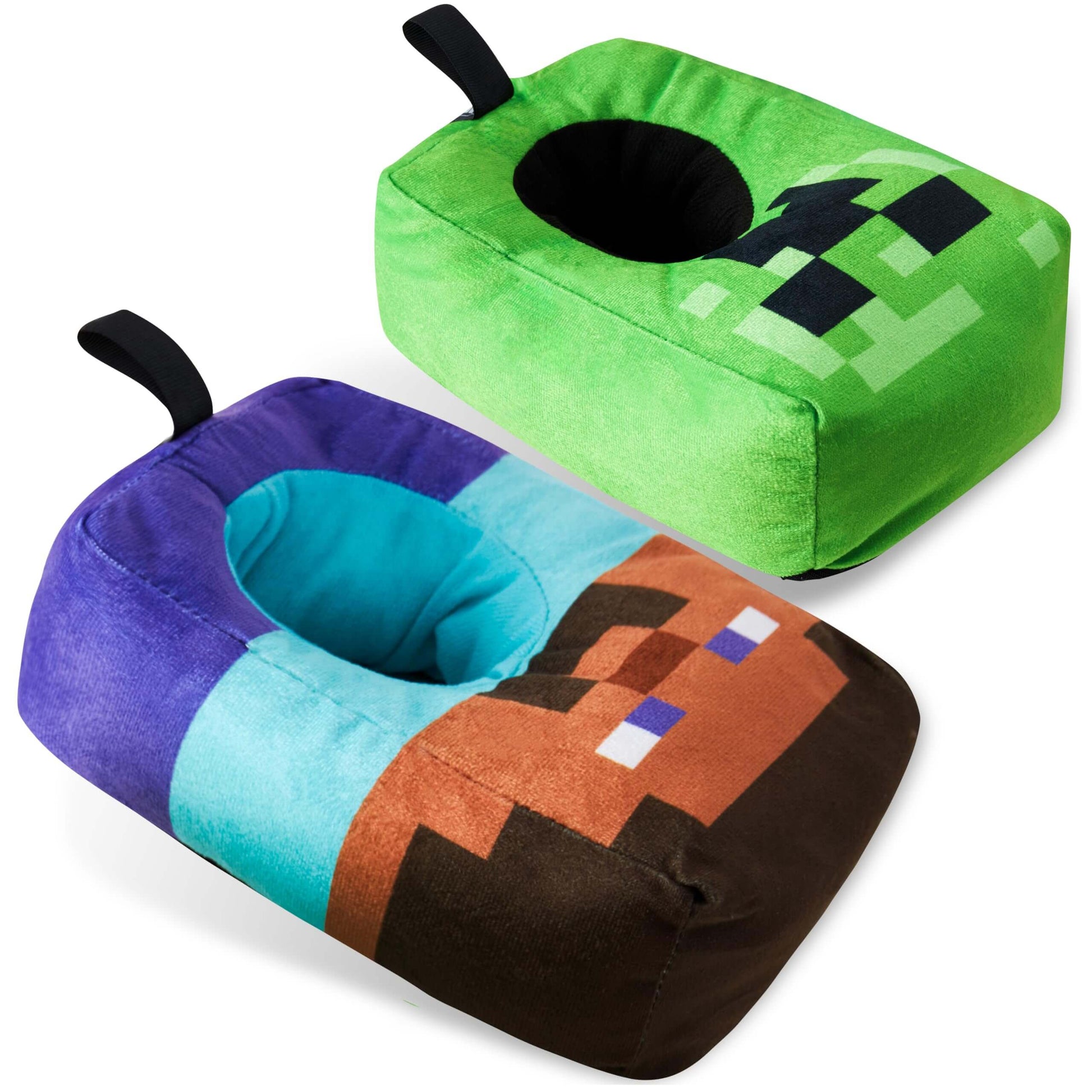 Minecraft boys slippers in Creeper and Steve designs, colorful indoor footwear for kids, cozy and fun house shoes.