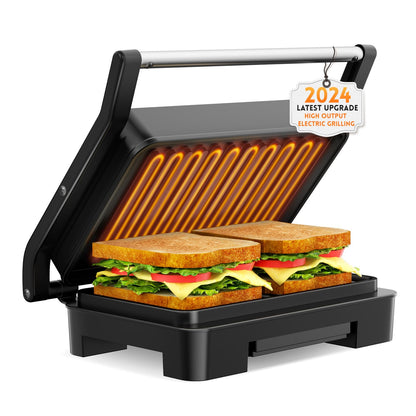 Panini Press Sandwich Maker Electric Indoor Grill and Panini maker with Non-Stick Coated Plates Grid Surface for Egg Ham Steaks Compact Electric Grill (silvery)