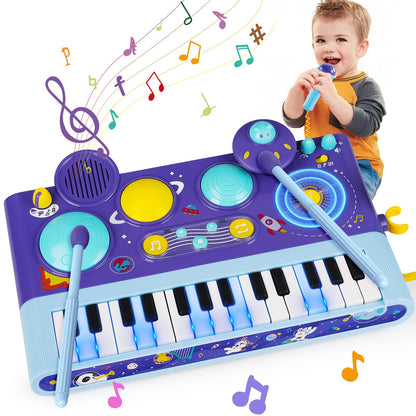 5 in 1 Toddler Musical Toys Piano Keyboard Xylophone Drum with Microphone 1 2 3 Year Old Girls Boys Music Toy Piano for Kids Ages 1-3 2-4 DJ Table Instruments Learning Baby Birthday