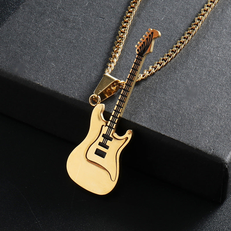 Men's Guitar Pendant Necklace - 53MM Stainless Steel