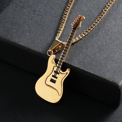 Men's Guitar Pendant Necklace - 53MM Stainless Steel