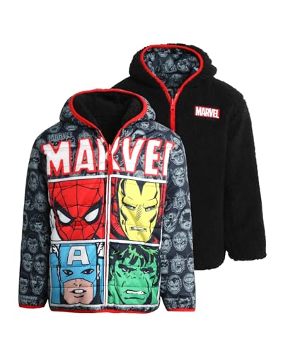 Marvel Boys’ Avengers Spider-Man Reversible Jacket – Spidey Quilted Puffer Coat with Sherpa Fleece Lining (2T-20) Size 7 Marvel Black