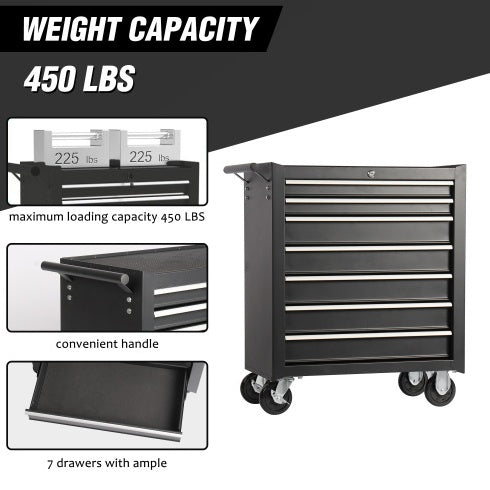 Steel Rolling Tool cart With 7-Drawer Tool Box With Wheels Multifunctional Tool Cart Mechanic Tool Storage Cabinet For Garage, Warehouse, Workshop, Repair Shop