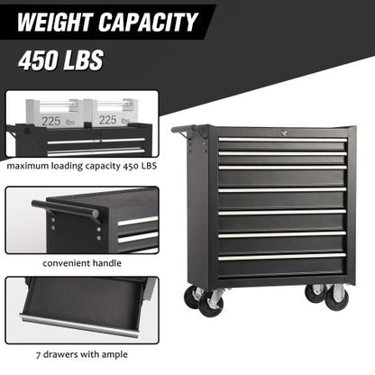 Steel Rolling Tool cart With 7-Drawer Tool Box With Wheels Multifunctional Tool Cart Mechanic Tool Storage Cabinet For Garage, Warehouse, Workshop, Repair Shop
